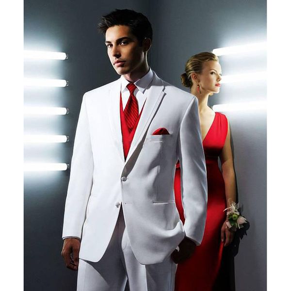 

white wedding men suit red vest 3pieces(jacket + pants + vest+tie) two button slim prom masculino trajes de hombre blazer, White;black