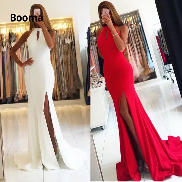 

booma satin mermaid evening party dresses long for women 2019 sleeveless backless halter dubai formal evening gowns red, White;black