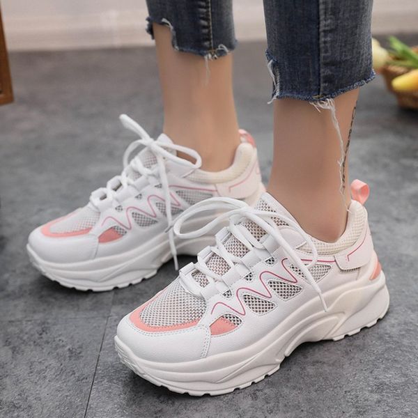 

kancoold 2019 summer women casual shoes flock platform white sneakers lace-up sewing wedges lover shoes for women zapatos mujer