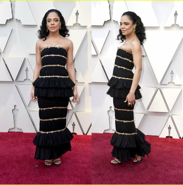 

2019 oscar prom dresses strapless mermaid formal evening gowns backless pleated special occasion gold sequined party gowns cheap, Black