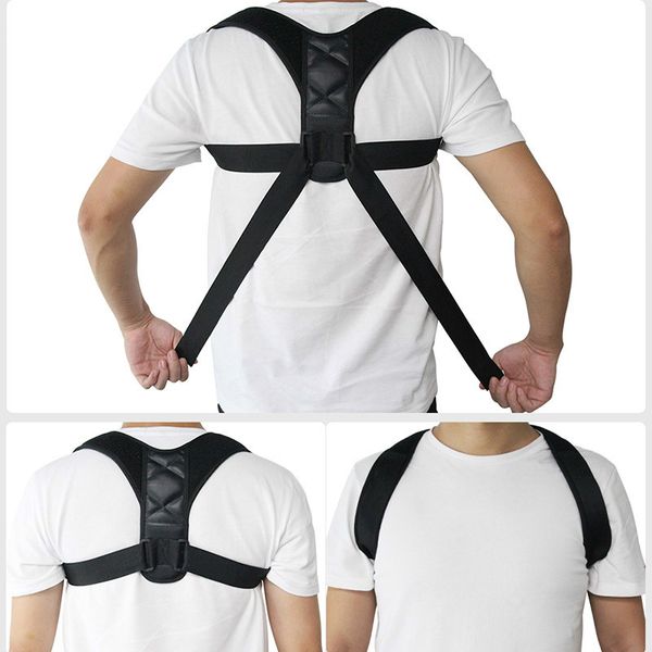 

aptoco adjustable back posture corrector clavicle spine back shoulder lumbar brace support belt posture correction, Black;blue
