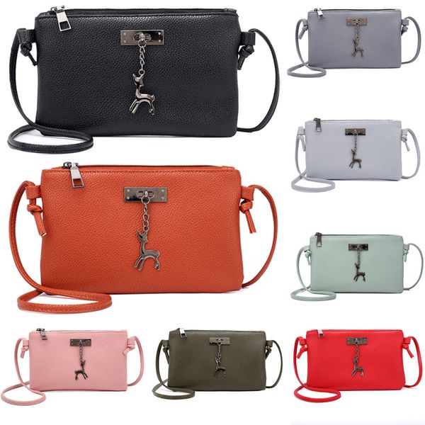 

womens leather crossbody bag small deer shoulder bags solid color tide messenger bag coin les sacs des femmes#25