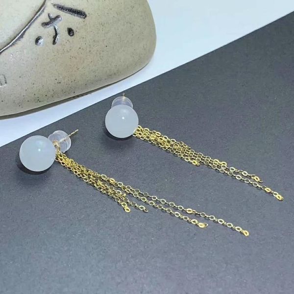

shilovem 18k yellow gold real natural white jasper stud earrings classic wholesale fine women gift new myme0808222hby, Golden;silver
