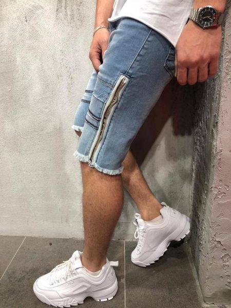 

men's jeans - blue zipper denim shorts inserted pattern