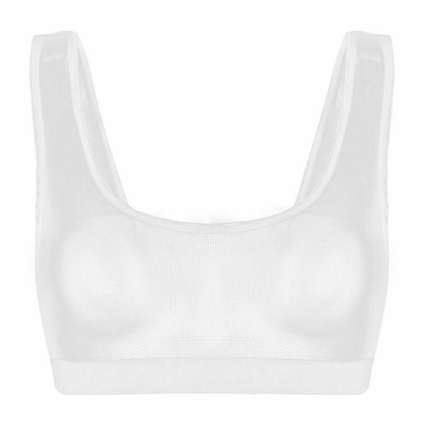 

women crop see-through transparent elastic mesh bralette active top, White