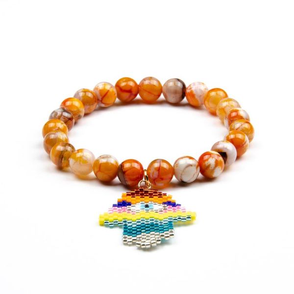 

shinusboho semi precious stones mix colorful palm miyuki woven women's bracelet fatima hand hamsa, Golden;silver