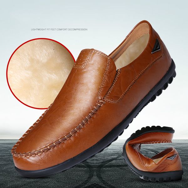 

plus size men leather autumn shoes slip on black shoes winter loafers mens moccasins italian designer driving