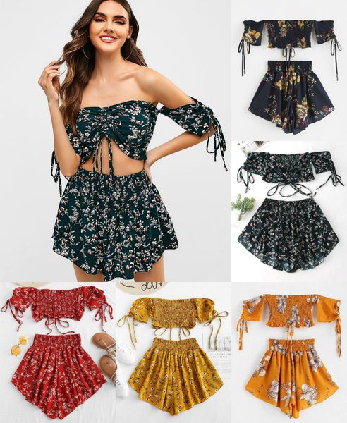 

europe and the american tube strapless floral set backless wide leg pants tube shorts suit summer new 5 color, White