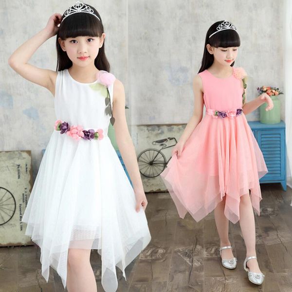 

summer fashion flower girl dress children 3 5 6 8 10 12 years sleeveless gauze mesh lace party wedding dresses kids clothes, Red;yellow