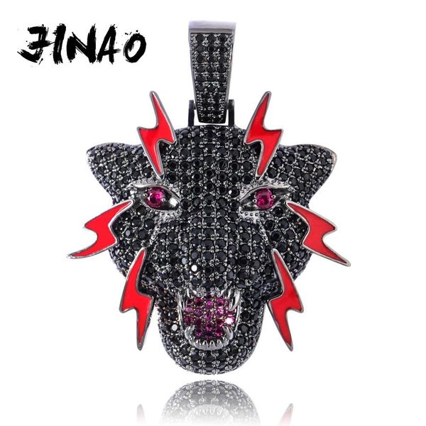 

jinao new iced out flash loeopard pendant necklace hip hop jewelry necklace black with red color cubic zircon men's women gift, Silver