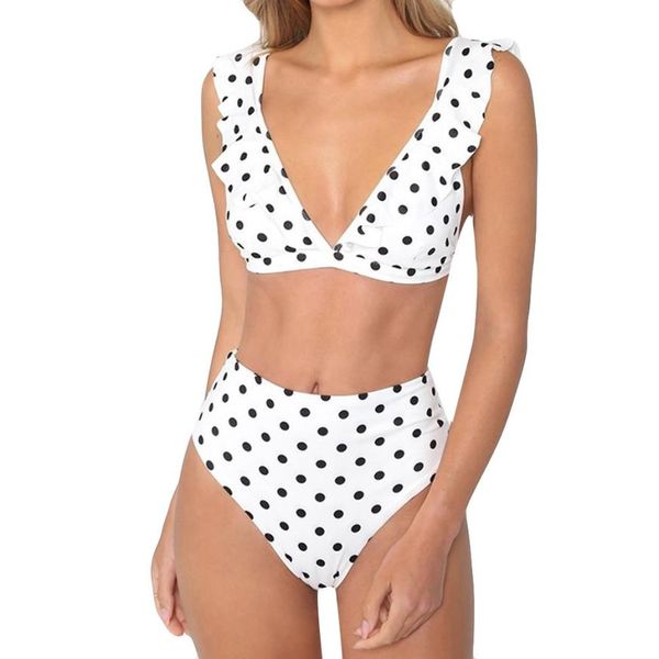 

women swimwear 6 color dot ruffles two pieces bikini swimsuit casual bathing for summer beach party 18may10, White