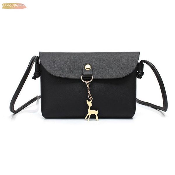 

womens vintage small deer pendant pu leather crossbody shoulder bag plain trendy gifts black