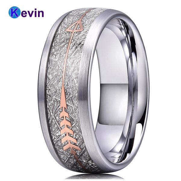 

silver wedding bands silver ring tungsten carbide ring with rose gold steel arrow and white meteorite inlay new arrivals, Golden;silver