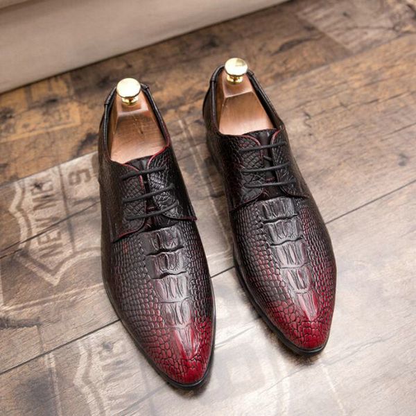 

male crocodile pattern dress shoes men brogue formal shoes office social designer wedding a53-95, Black