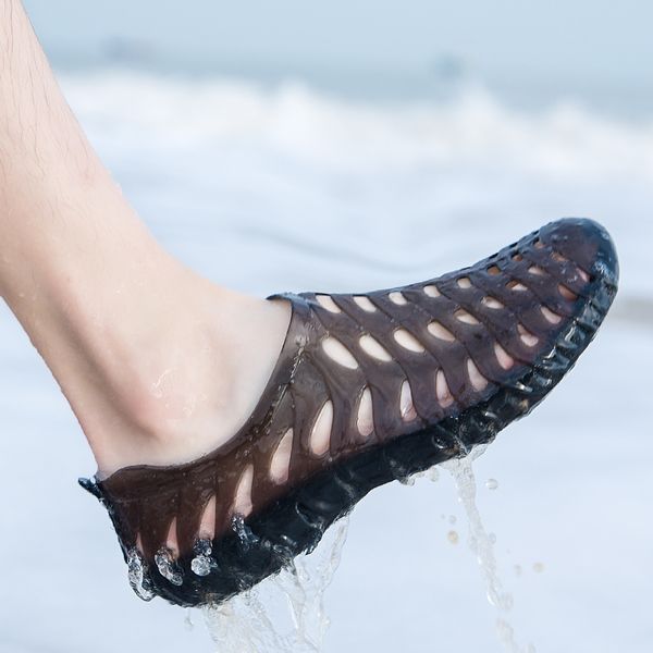 

women's sandals summer couple outdoor beach shoes men hole shoes soft breathable waterproof non-slip vacation wading 36-45, Black