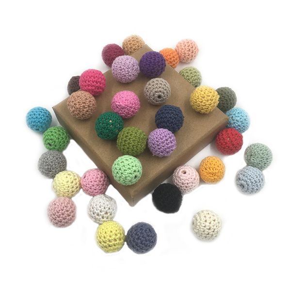 

crochet cotton wood round beads 16mm 20mm organic coloured beads diy baby teething toy accessories rainbow chewable teether