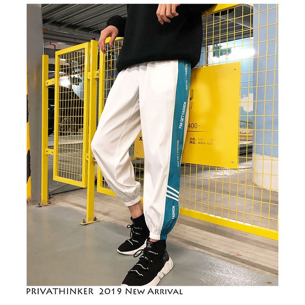 

men side striped joggers pants 2019 summer mens white sweat pants streetwear hip hop track fashions trousers, Black