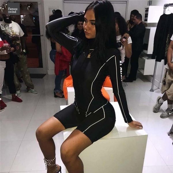 

2019 новый женский боди водолазка полный рукав фитнес playsuit белый полосатый лоскутное печати пуш-ап тощий письмо, Black;white