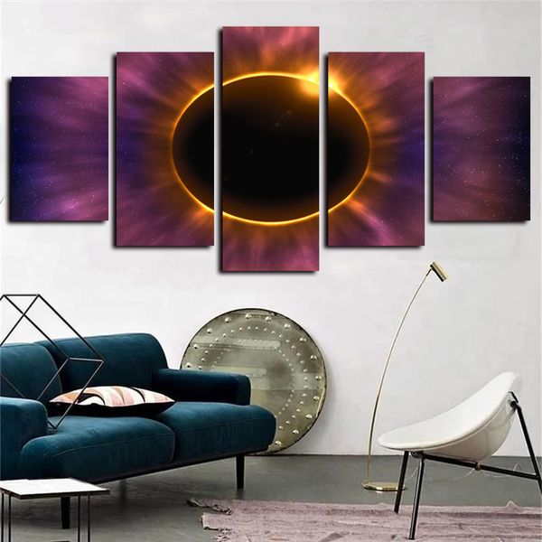 

5 panels solar eclipse landscape modern artworks giclee canvas wall art for home decor abstract poster canvas print oil painting