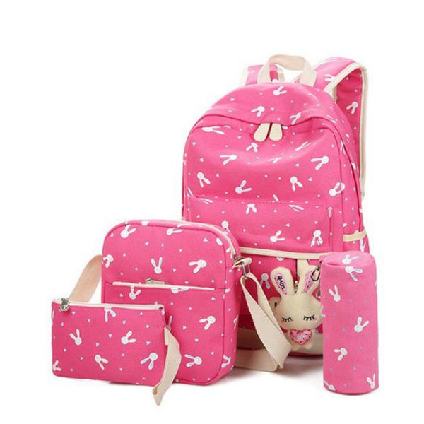 

New Women Backpack Lady Teenage Girls Canvas Travel School Book Bags Satchel Shoulder Rucksack High Quality 4PCS