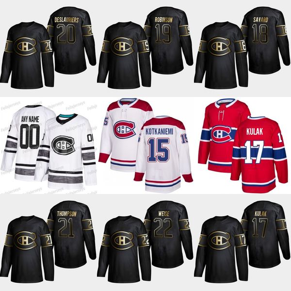 

2019 Gold Black Montreal Canadiens 21 Nate Thompson 17 Brett Kulak 22 Dale Weise Nicolas Deslauriers Larry Robinson Serge Savard Jerseys