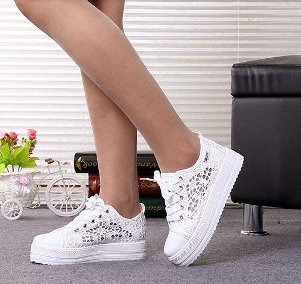 

2019 summer women shoes casual cutouts lace canvas shoes hollow floral breathable platform flat shoe tyh78, Black