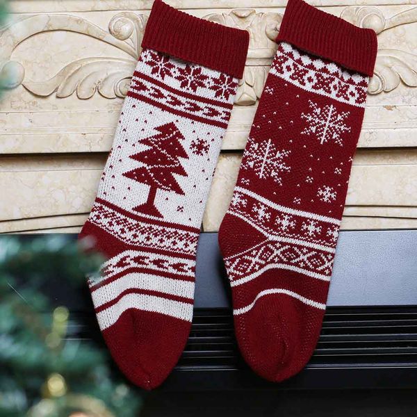 

2pcs/lot knitted christmas stockings decoration high-grade knitting christmas sock gift bag fireplace xmas home decoration