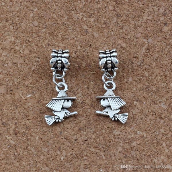 

100pcs lots antique silver witch with broom wizard dangle charm beads fit charm bracelet diy accessories 10.8x37mm a-446a, Bronze;silver