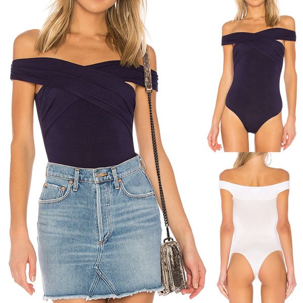 

women solid cold shoulder cross jumpsuit convenient playsuits jumpsuits feb14, Black;white