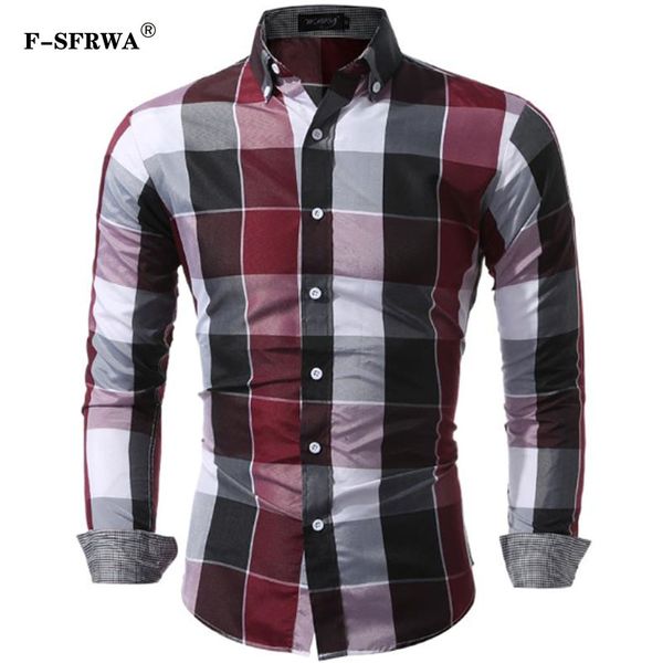 

f-sfrwa men shirts 2019 mens dress shirts male clothes social casual plaid shirt men brand chemise homme large size 3xl, White;black