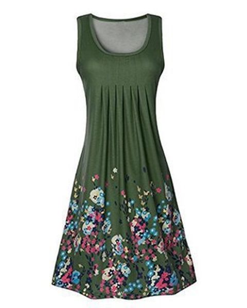 

green sleeveless floral print loose summer dress fashion six colors casual women dress robe femme ete 2019 dress plus size s-5xl, Black;gray