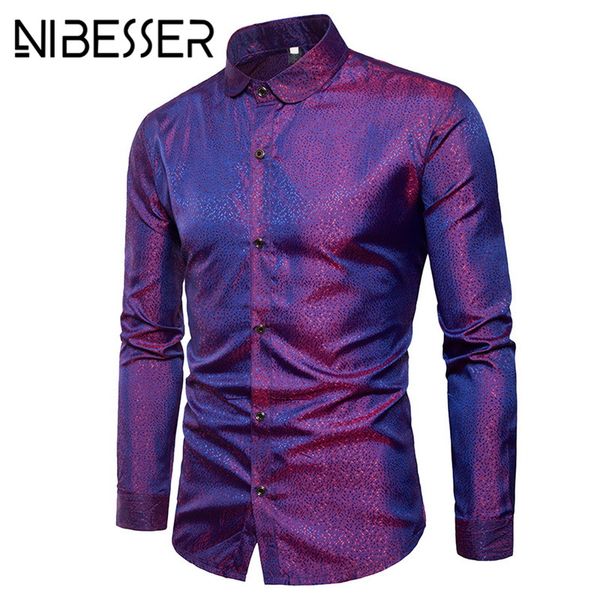 

men's dress shirts mens shiny wedding shirt spring long sleeved bright business formal male night club party, White;black