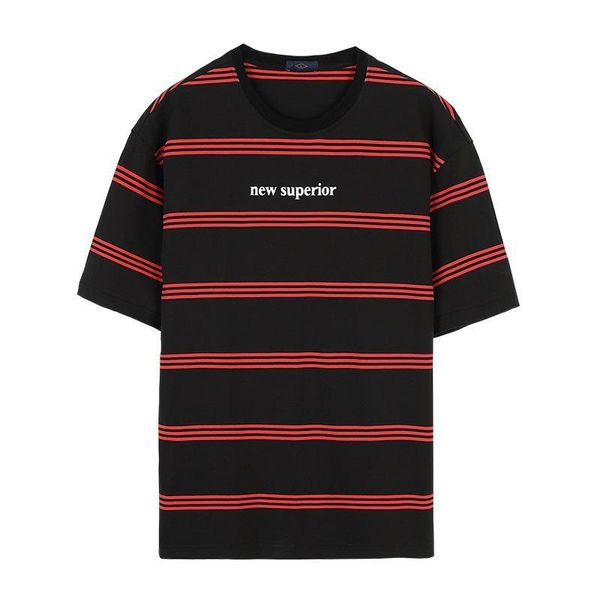 

fashion men s clothing 2019 new design t shirt spring and summer short-sleeved tshirt mens classic striped printed loose t-shirt, White;black