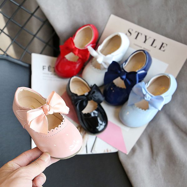 

kids baby patent leather casual leather shoes for toddler infant girls bow white red princess single shoes new 2020 0-7 years, Black;grey