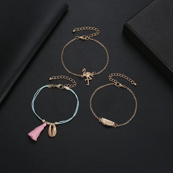 

charm bracelet set jewelry gifts 3 pcs/set bracelets set multilayer shell watermelon chain bracelet, Golden;silver