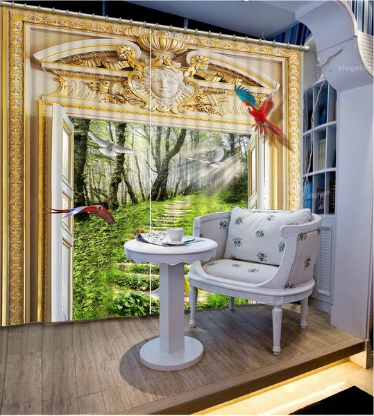 

3d door windows curtains hill road outside the door living room bedroom decorative kitchen curtain valance blackout