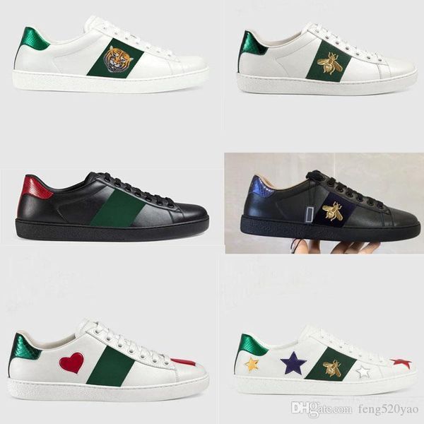 

classic sports shoes men women luxury designer 100% authentic cowhide flat casual shoes little bee embroidered lovers white shoes size 34-45, Black