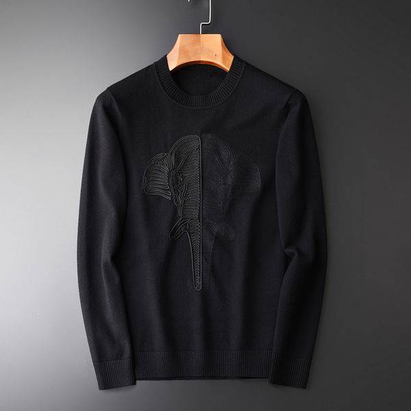 

minglu men sweater new fashion elephant embroidery man sweater autumn and winter round collar pullovers knitted mens, White;black
