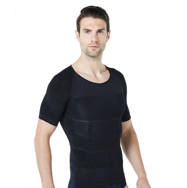 

Fashion Short Sleeve Mens Slimming Body Shapers Fitness Protecting The Waist Body Vest Homme Underwear Shaping Vests