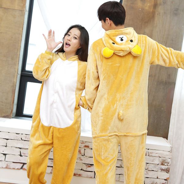 

women's sleepwear adults animal pajamas anime onesie rilakkuma bear flannel cartoon cute warm cosplay, Black;red