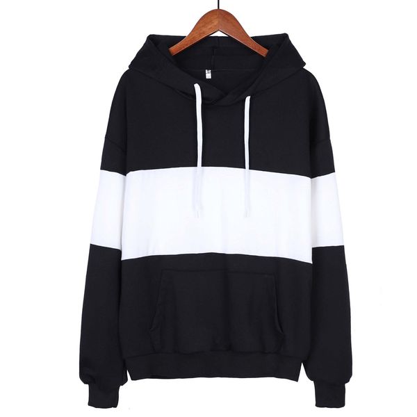 

sweatshirt women hoodies pullover patchwork plus size black white loose ladies casual drawstring jogging running sweatshirt