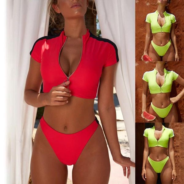 

women's swimming suit 2019 bikini swimsuit women sport bikini bathing zipper swimsuit tassel sport beachwear set swimwear