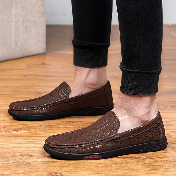 

man's loafer flats casual business outdoor dress shoes outdoor soft slip on fashion boat shoes men moccasins heren schoenen, Black