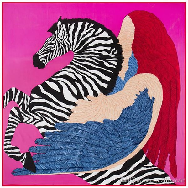 

twill square women horse print scarf luxury design zebra shawls and wraps foulard femme all match large silk scarfs, Blue;gray