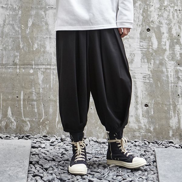 

new men black loose casual elastic waist wide leg harem pant male japan streetwear punk gothic hip hop cross trousers sweatpants