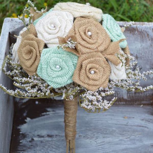 

10pcs /pack rustic flower rose wedding decoration burlap hessian jute vintage decor