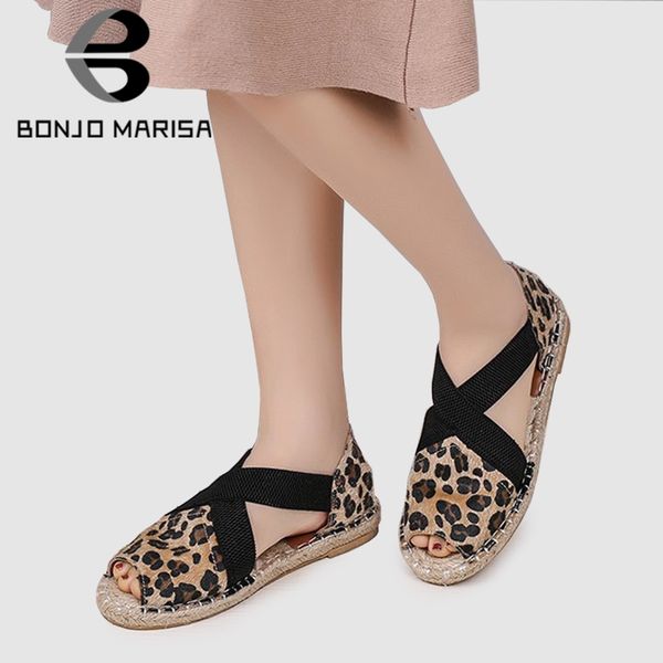 

bonjomarisa 2019 new western fashion leopard flats women summer casual peep toe footwear slip-on women shoes woman low heels, Black