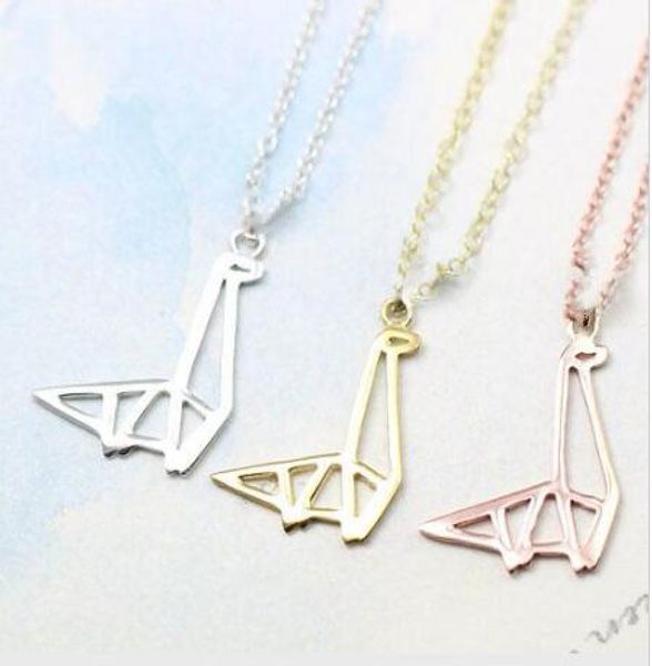 

10 origami dinosaur necklace cute hollow paper dinosaur cartoon anime necklace modern minimalist ancient animal clavicle pendant jewelry, Silver