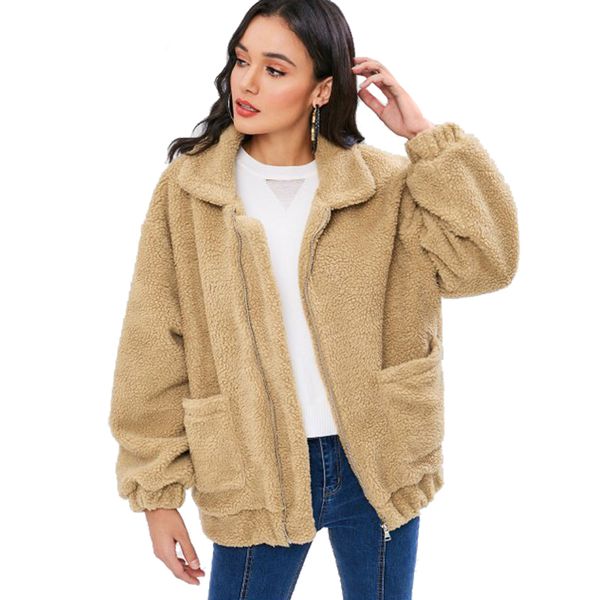 

elegant faux fur coat women casual solid warm soft fur jacket female long sleeve zipper winter jacket women overcoat outerwear, Black