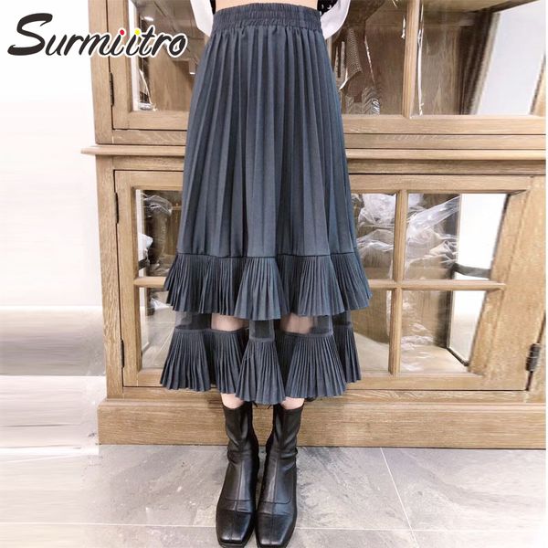 

surmiitro long pleated skirt women for autumn winter 2019 fashion ladies korean high waist black ruffles maxi skirt female